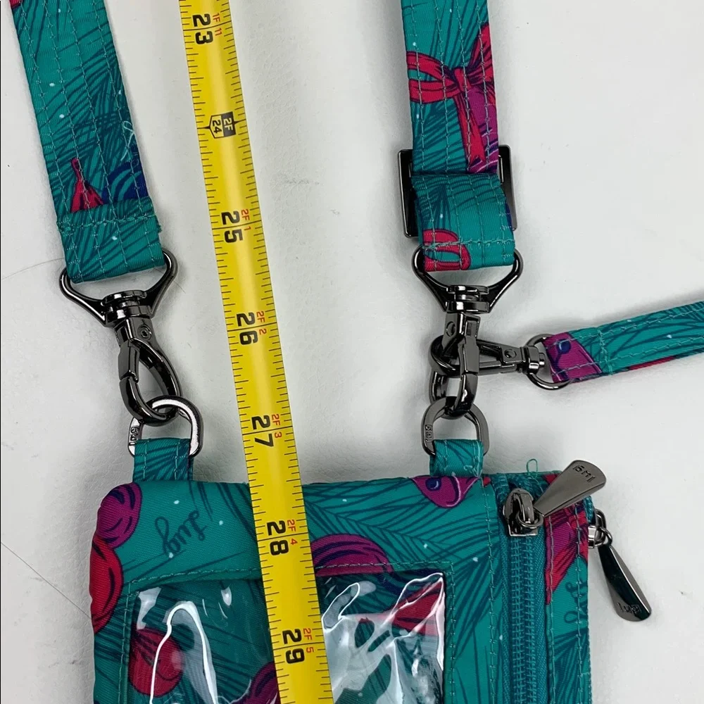 LUG Peekaboo Turquoise Teal Fuschia Purple Crossbody Bag Bells ornament Wristlet